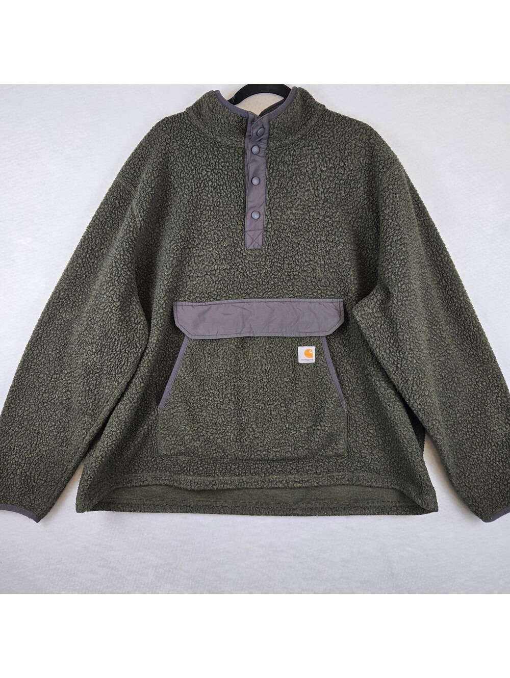 Carhartt Olive Green Sherpa Pullover Fleece Jacket 2XLT Snap Button Pocket